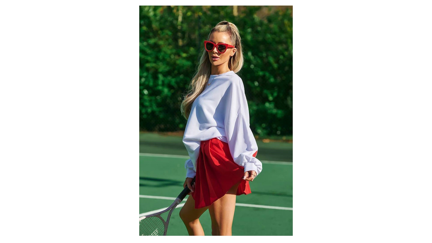 Red pleated tennis skirt