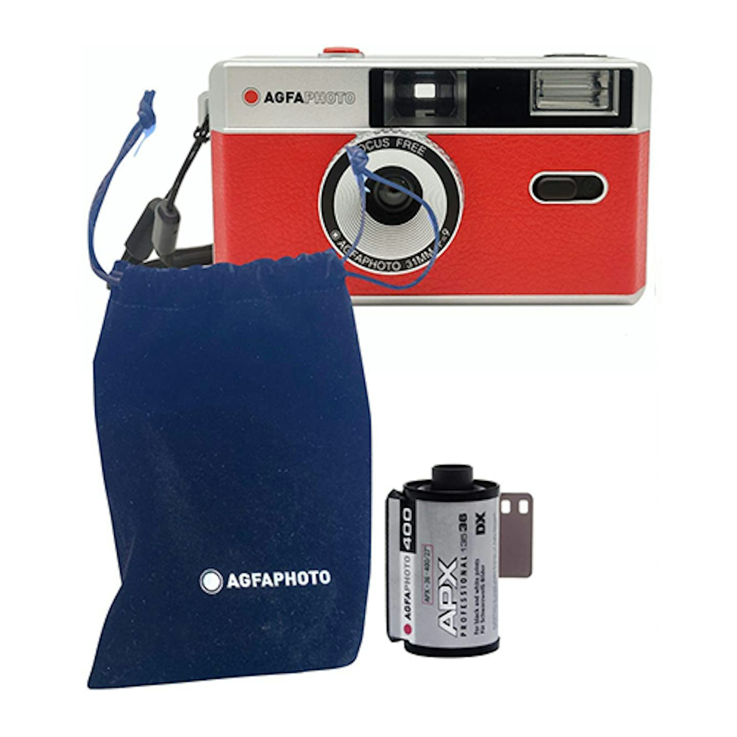AgfaPhoto AG603001B Analogue 35 mm Small Picture Camera Red in Set with Black/White Film + Battery for up to 36 Pictures