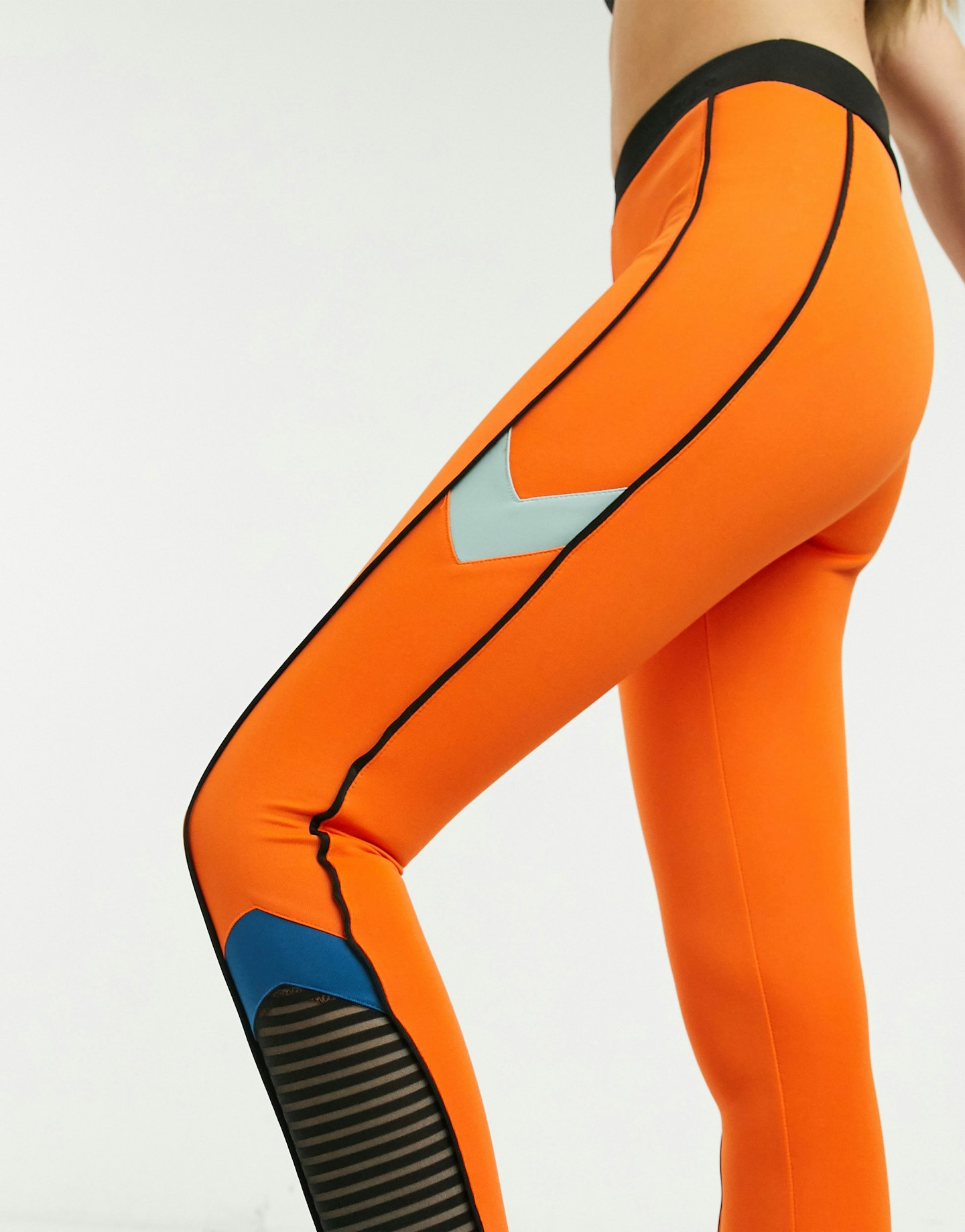 BLFD panelled mesh leggings in orange & black