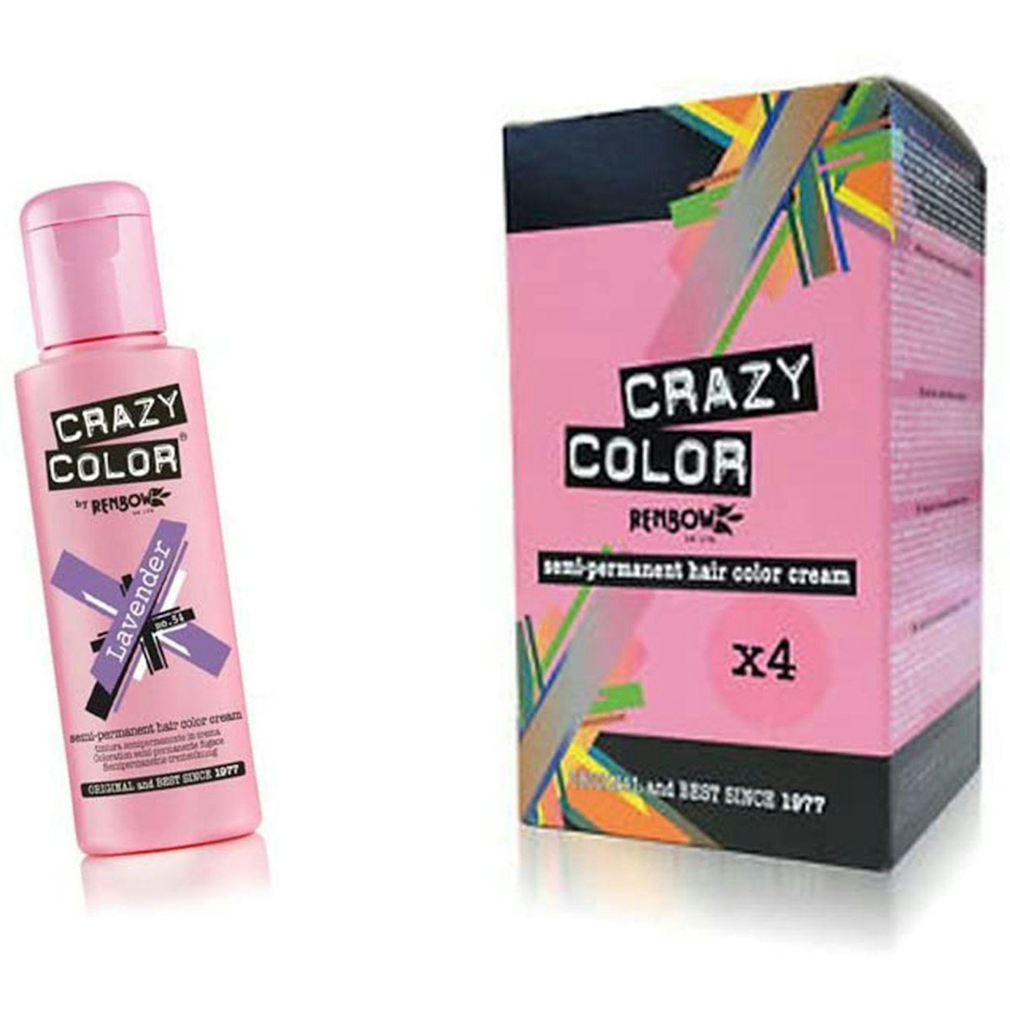 Crazy Colour Semi Permanent Hair Dye By Renbow Lavender No.54 (100ml) Box of 4