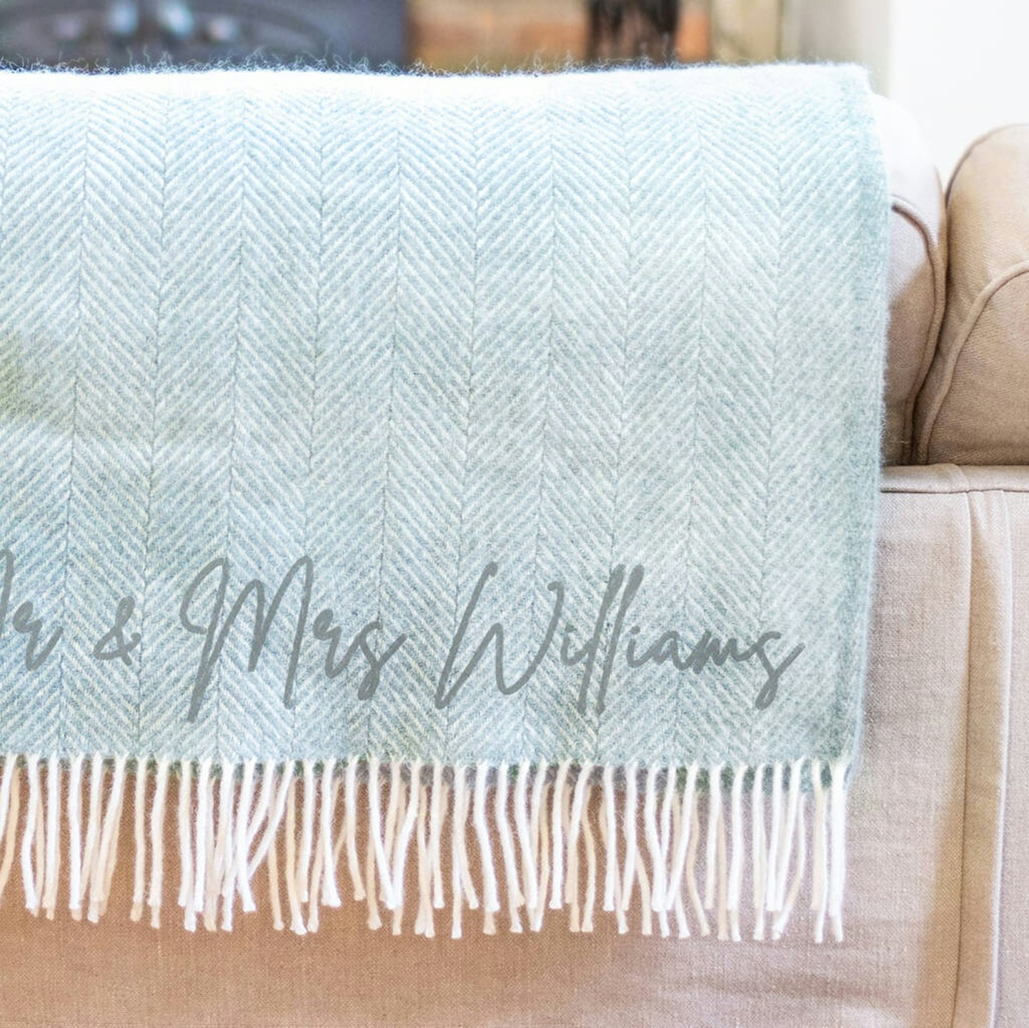Not On The High Street, Personalised Couple's Wool Throw, £85