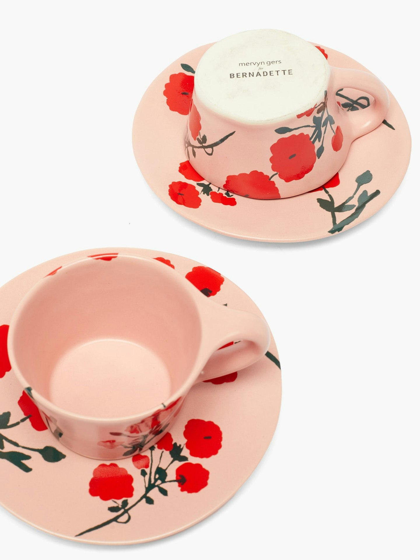 Bernadette, Set of two Red Blossom stoneware cups and saucers, £124