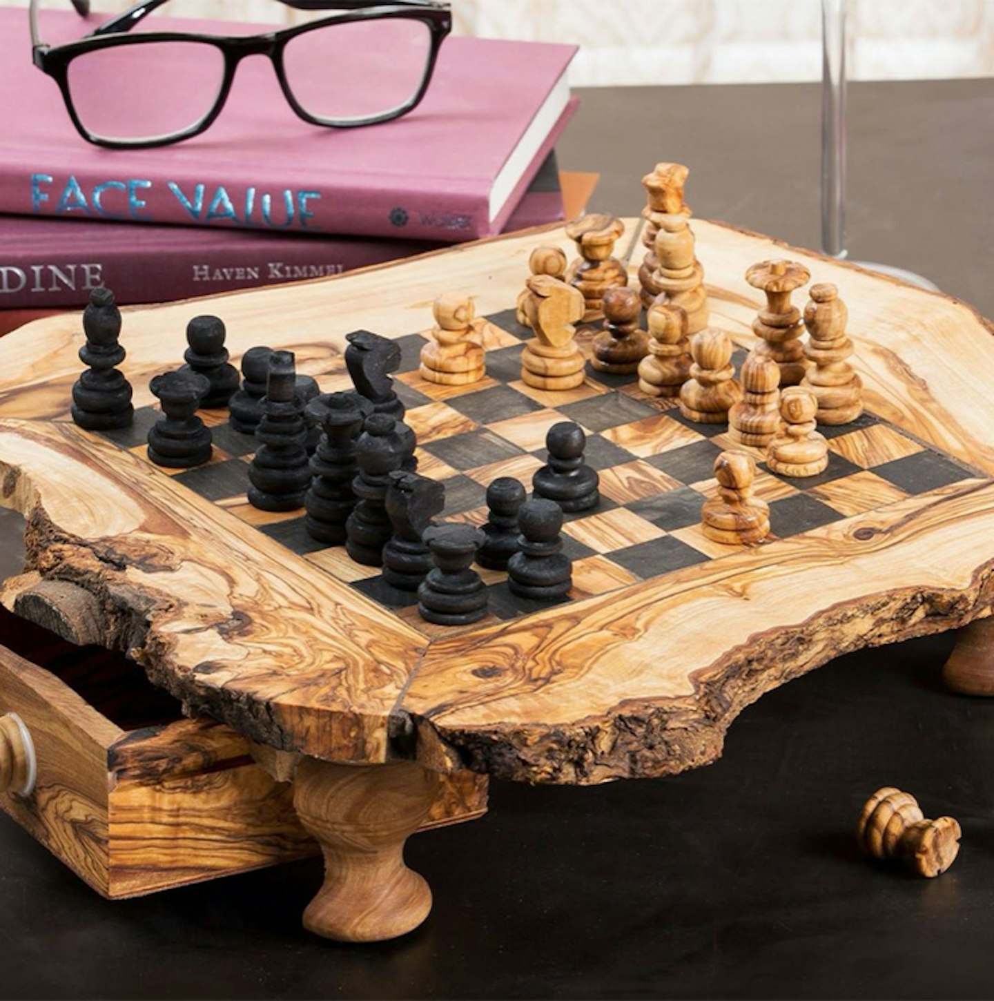 Unique Olive Wood Rustic Chess Set