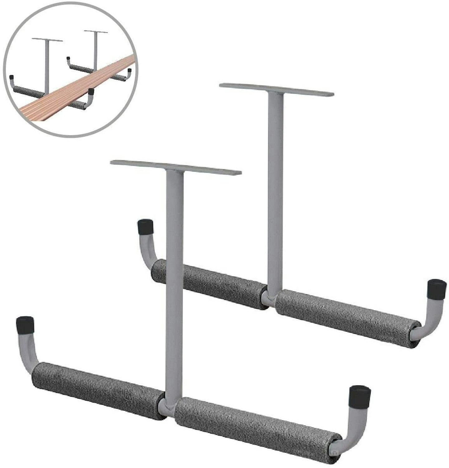 2 x Ceiling Mounted Overhead 430mm Padded Storage Hooks