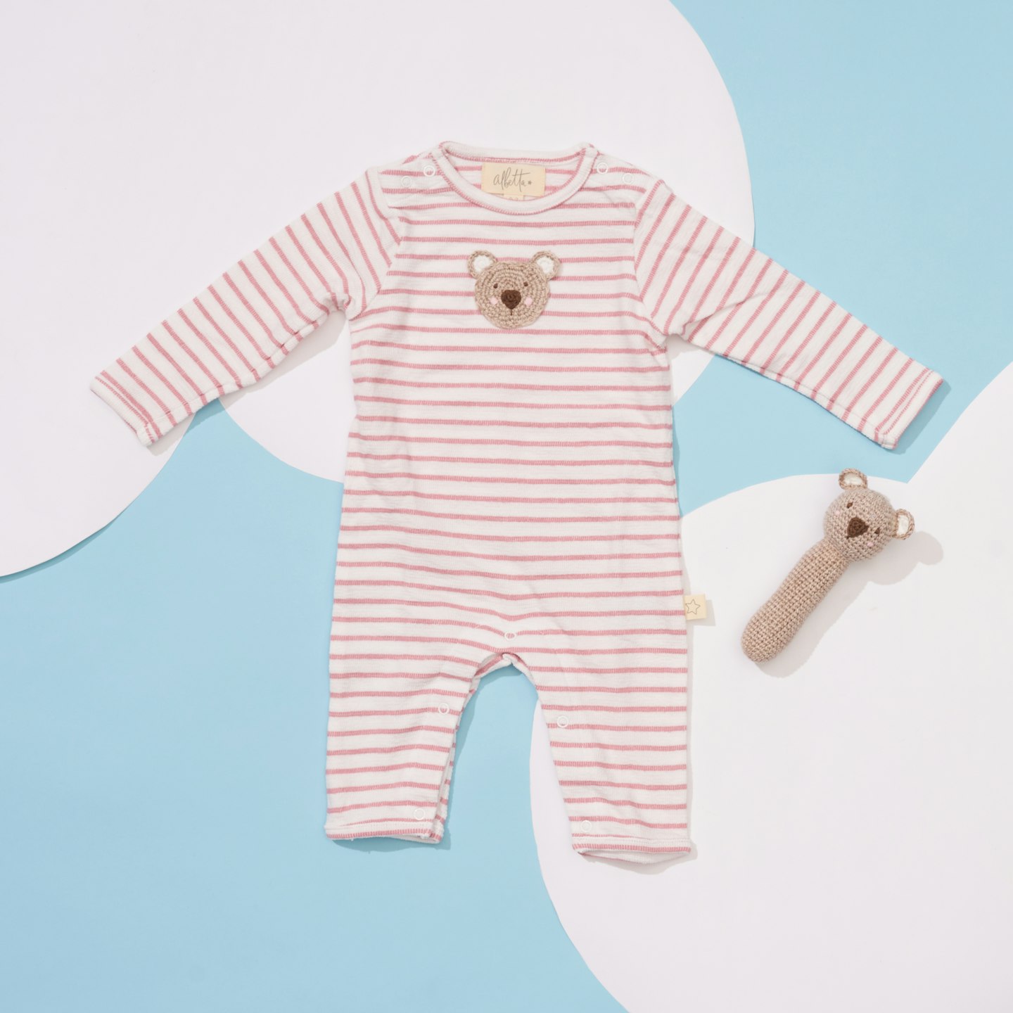 mum to be gifts  New Mum And Baby Gift Guide John Lewis & Partners, Albetta Bear Babygro and Crochet Rattle Gift Set, £36