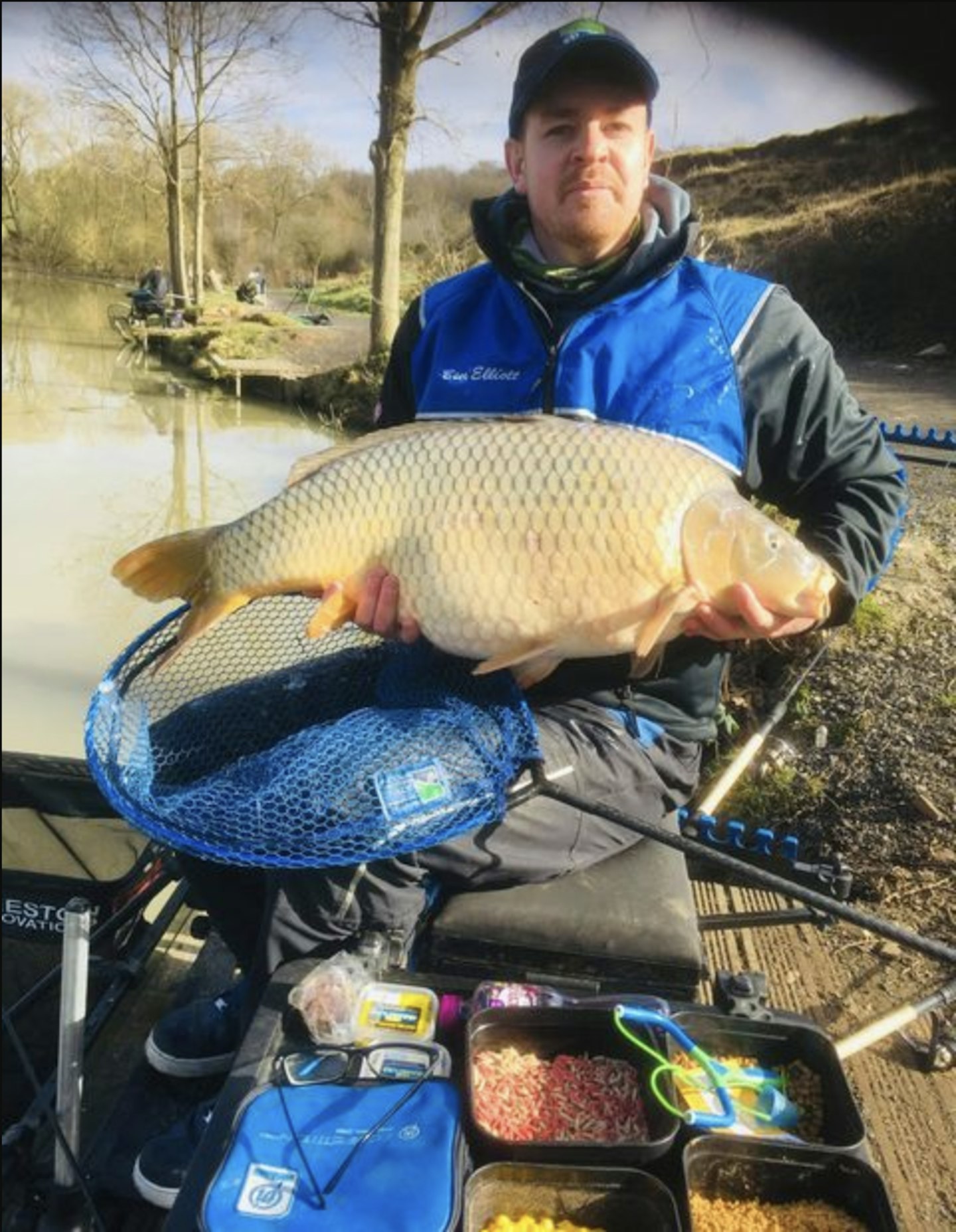 Ben Elliott with his huge carp caught on match tackle