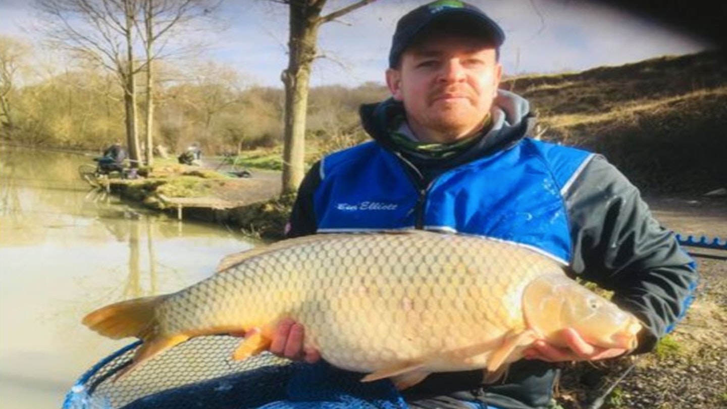 Ben Elliott with his huge carp caught on match tackle 