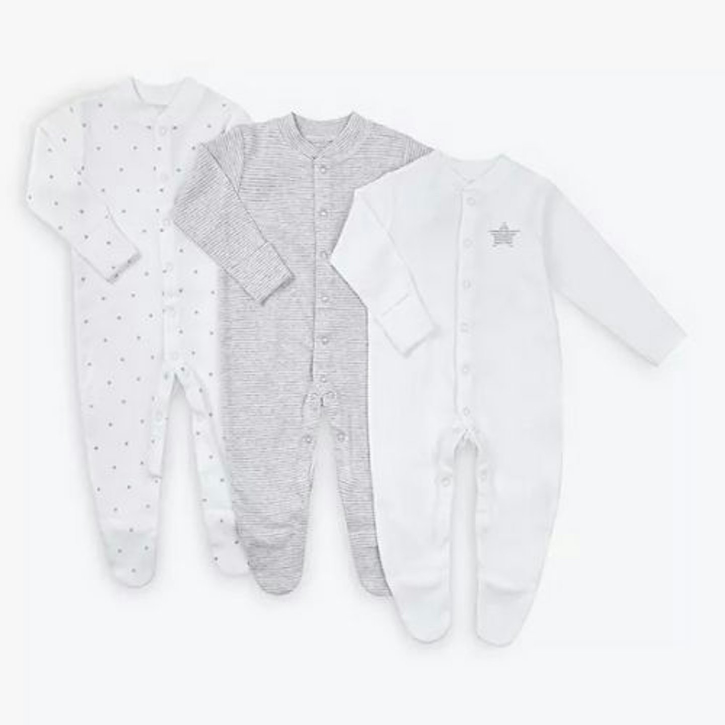 ANYDAY John Lewis & Partners Baby Stars Long Sleeve GOTS Organic Cotton Sleepsuit