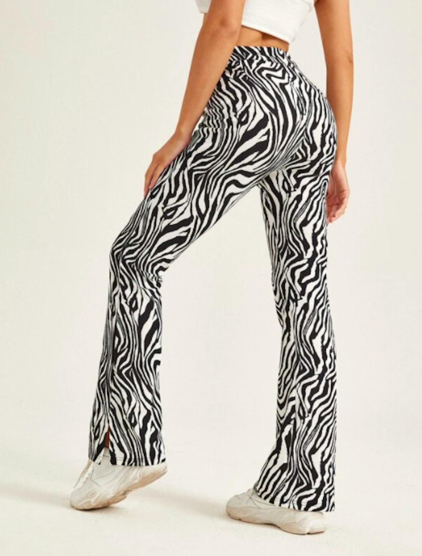 Zebra Striped Flare Leg Trousers