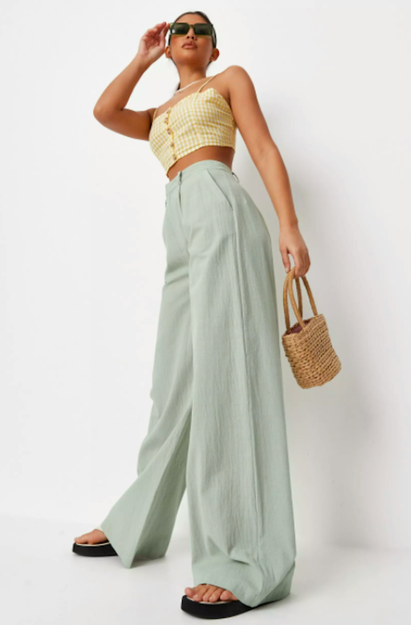 sage co ord linen look straight leg trousers