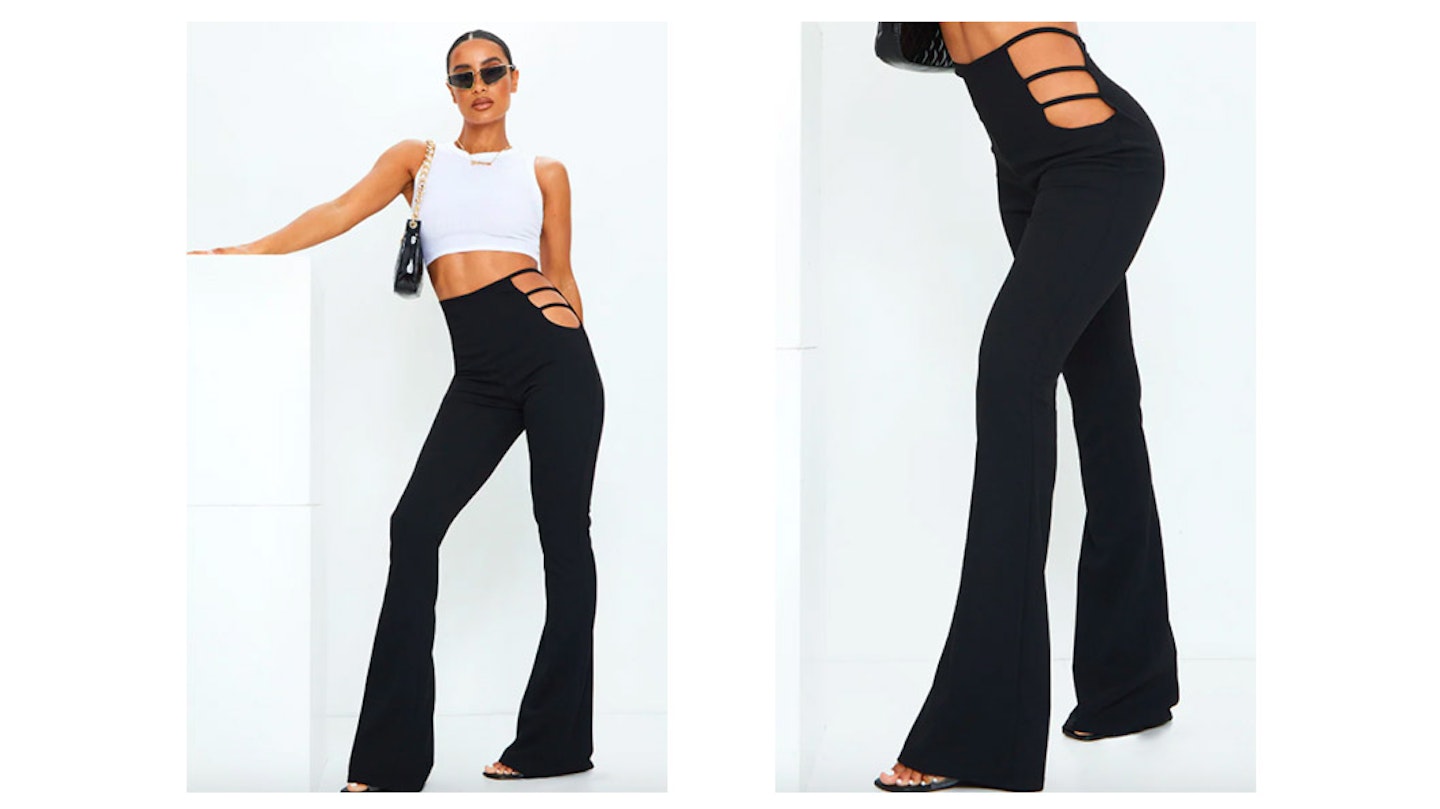 Black cut out detail flared trousers