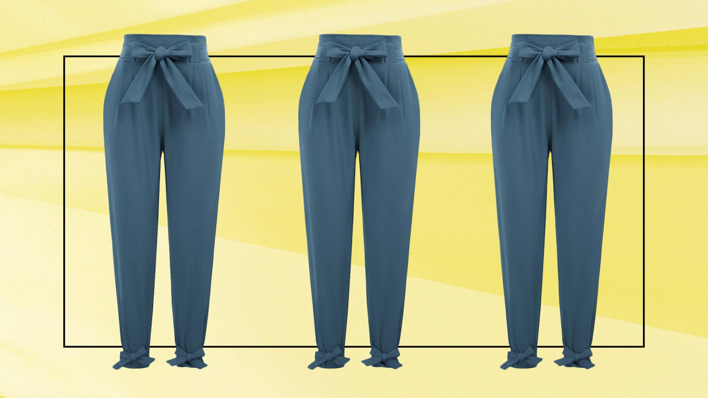 Blue paperbag-waist trousers from Grace Karin 