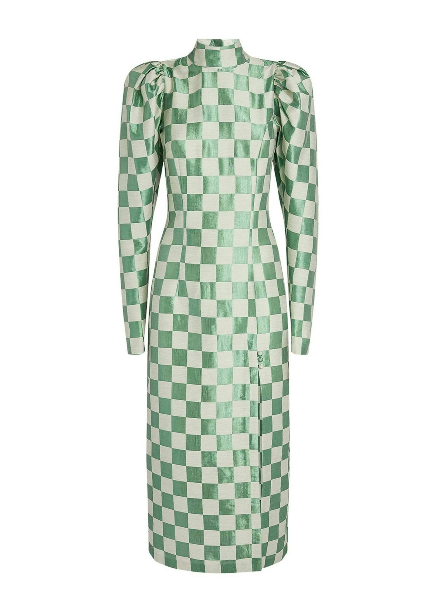 ROTATE Birger Christensen  Green Theresa Checked Jacquard Midi Dress, £39 for 4 days at Rotaro