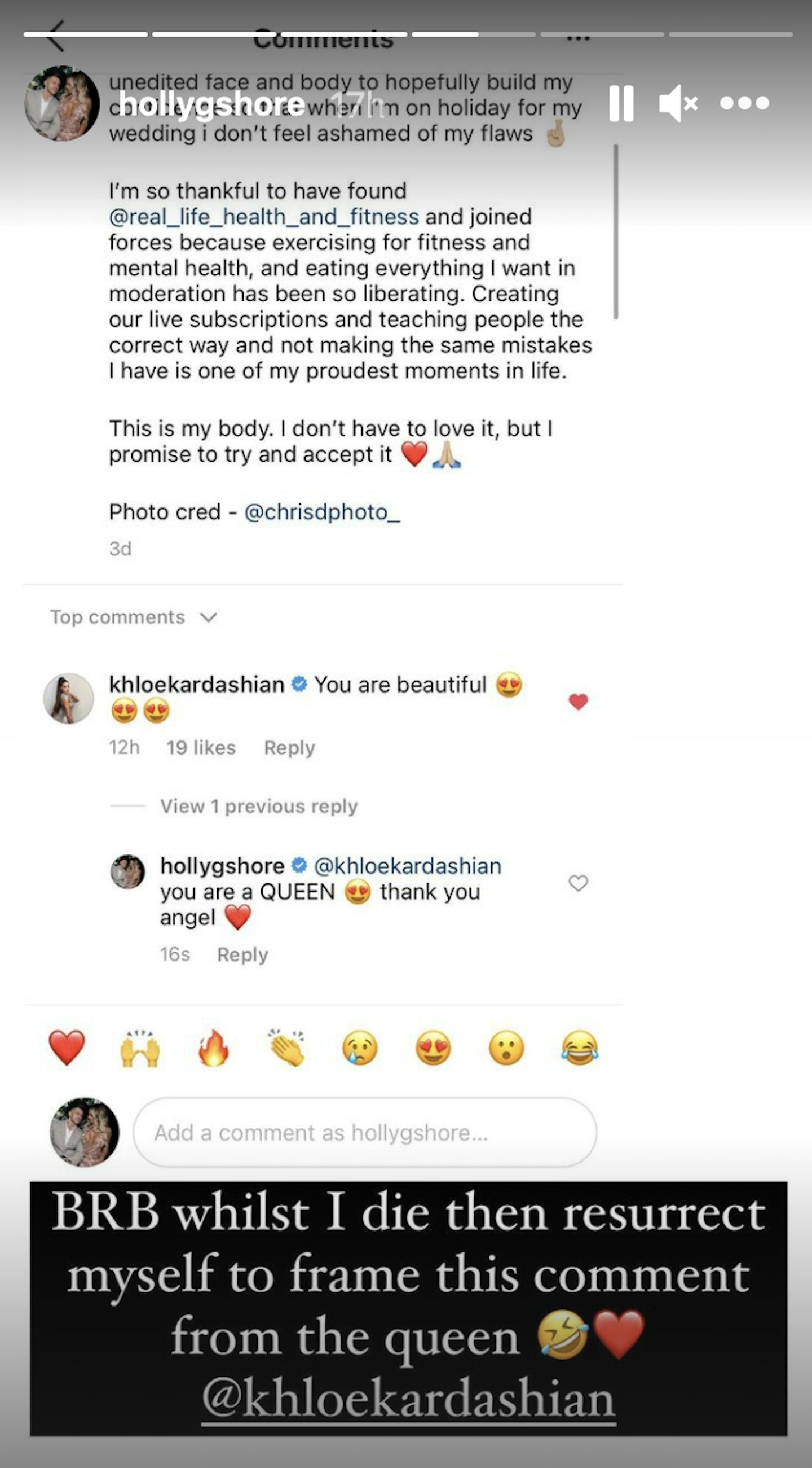 khloe kardashian holly hagan instagram comment
