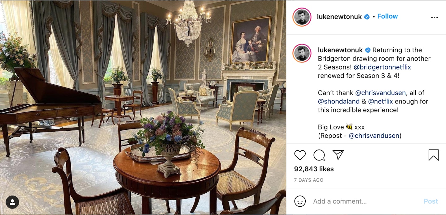 Returning to the Bridgerton drawing room for another 2 Seasons! @bridgertonnetflix renewed for Season 3 & 4! Can’t thank @chrisvandusen, all of @shondaland & @netflix enough for this incredible experience! Big Love 🐝 xxx (Repost - @chrisvandusen)