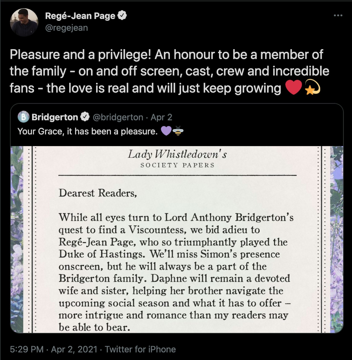 Rege Jean's tweet