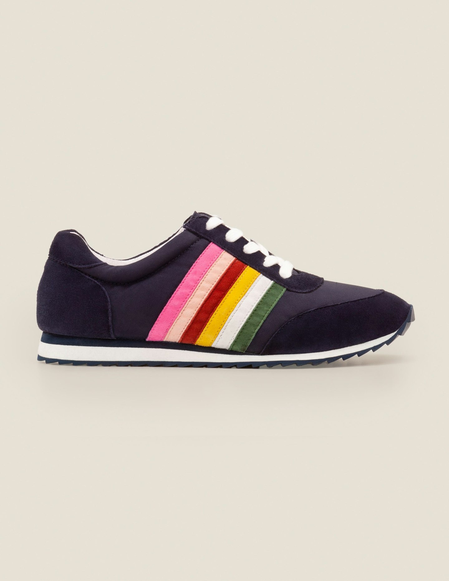 Boden, Striped Trainers - Navy And Rainbow, £80