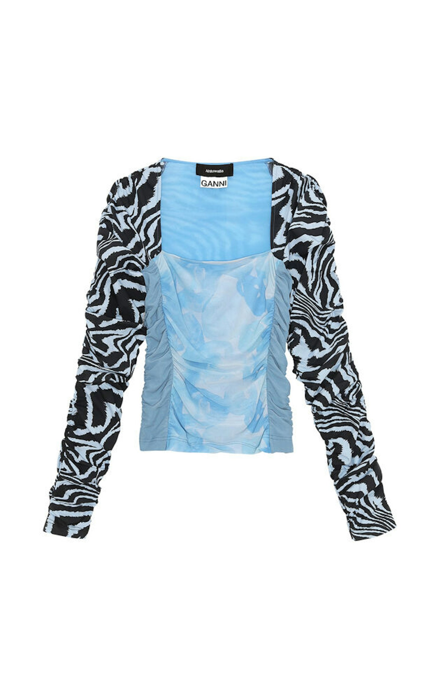 Ganni x Ahluwalia, Ruched Mesh Poplin Blouse, £155