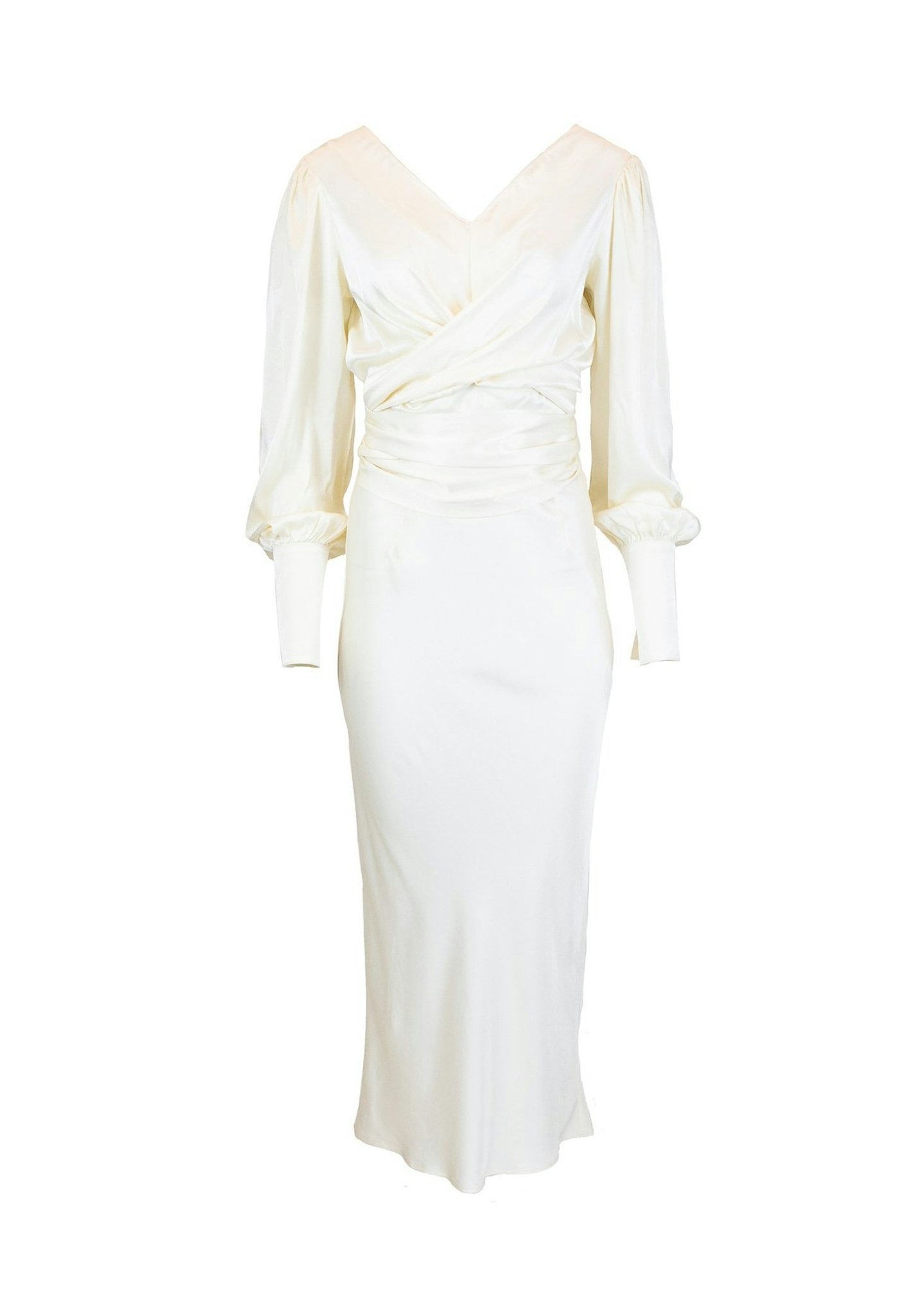 The Line By K, Maria Ivory Tie-Belt Satin Midi Dress, Rent From £25