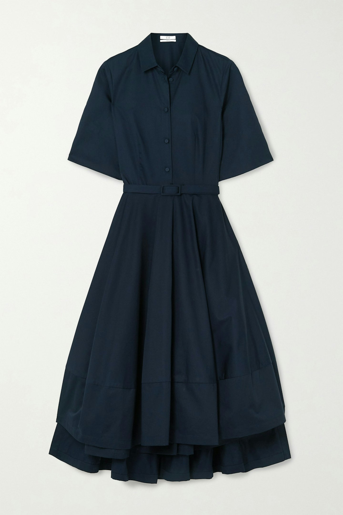 CO, Belted asymmetric pleated cotton-poplin midi shirt dress, £575