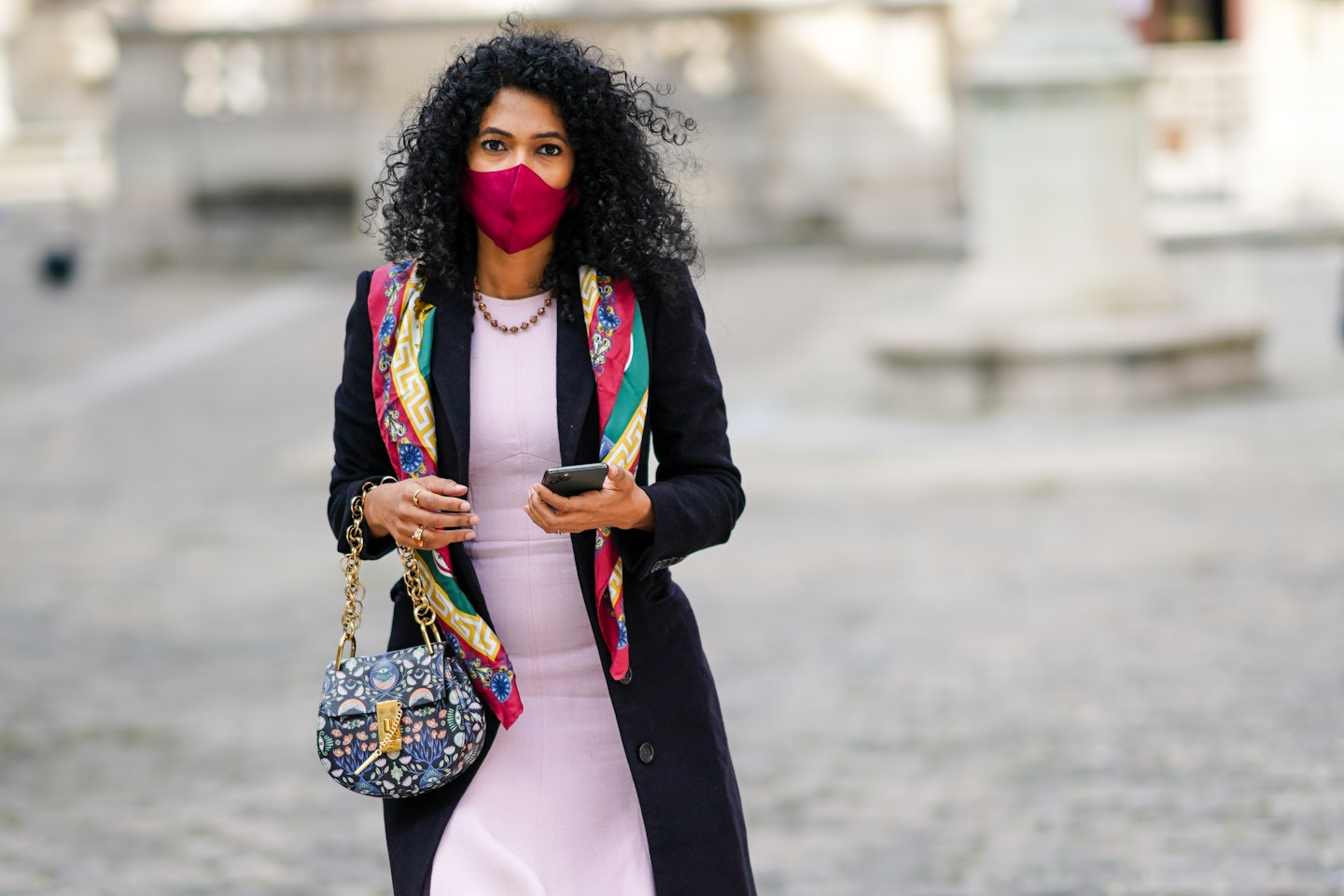 woman wearing red face mask 