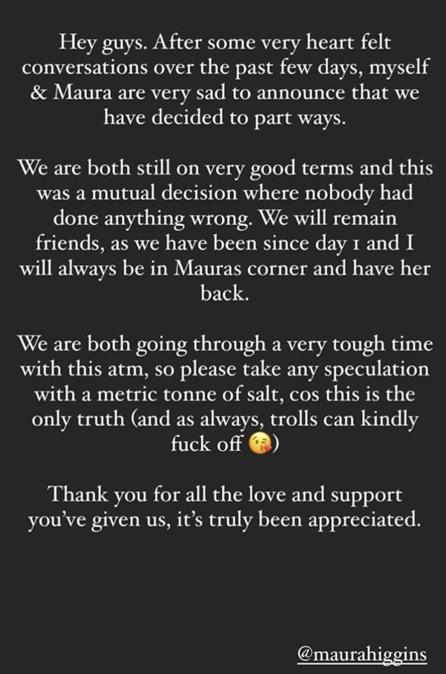 Love Island'sMaura Higgins and Chris Taylor spilt announcement