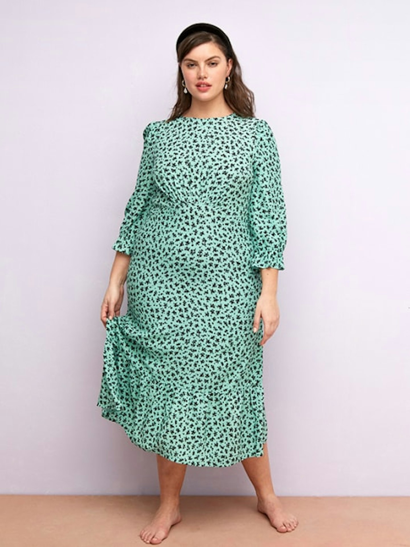 Nobody's Child, Green and Black Ditsy Midi Dress, £39