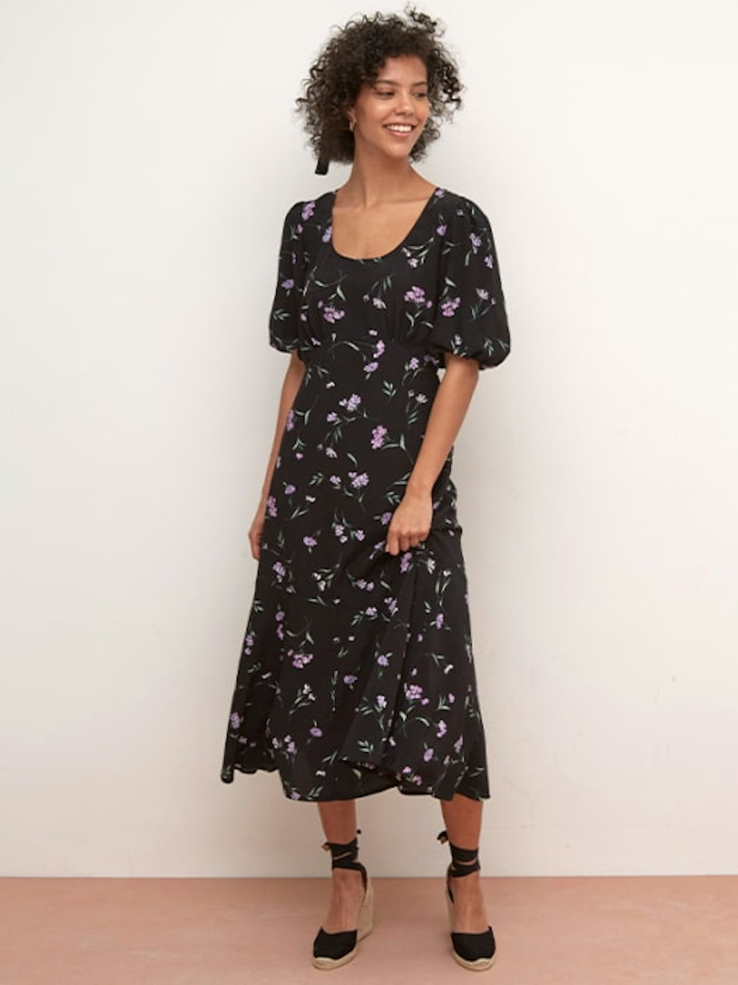 Nobody's Child, Black and Purple Floral Dress, £49