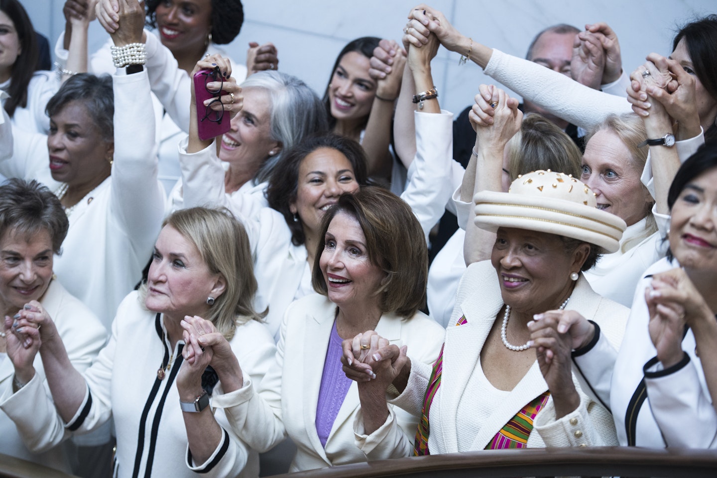 women of congress wearing white 2019 state of the union nancy pelosi aoc