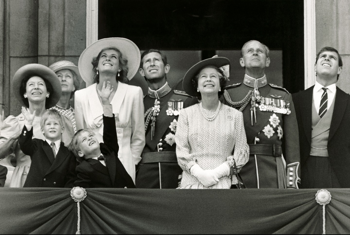 watching a flypast from a balcony at Buckingham Palace to mark the Queens birthday in October 1989.