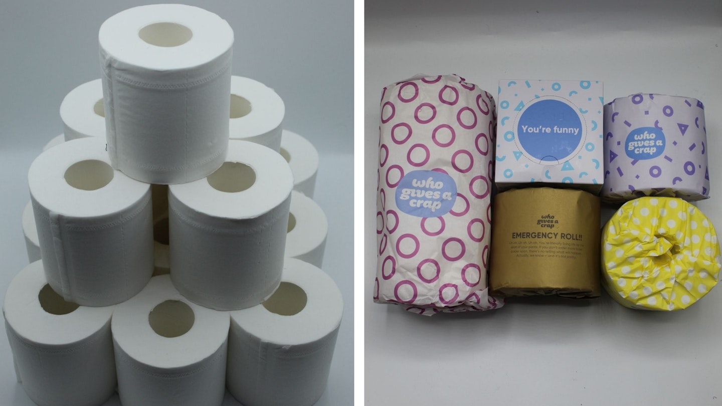 The Cheeky Panda toilet rolls (left) and Who Gives A Crap toilet paper (right)