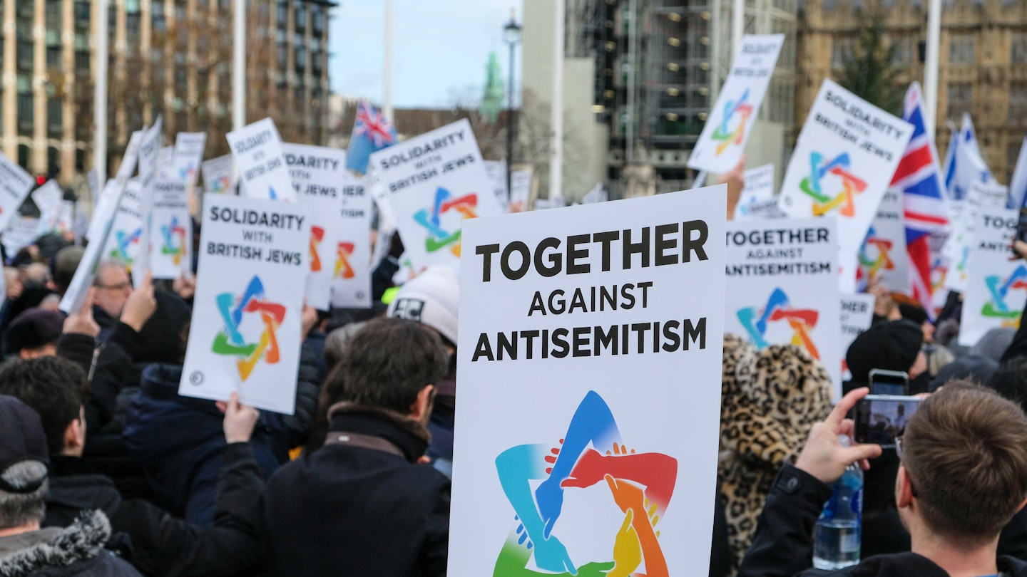  People stage a rally against antisemitism rally in London's Parliament Square, 2019