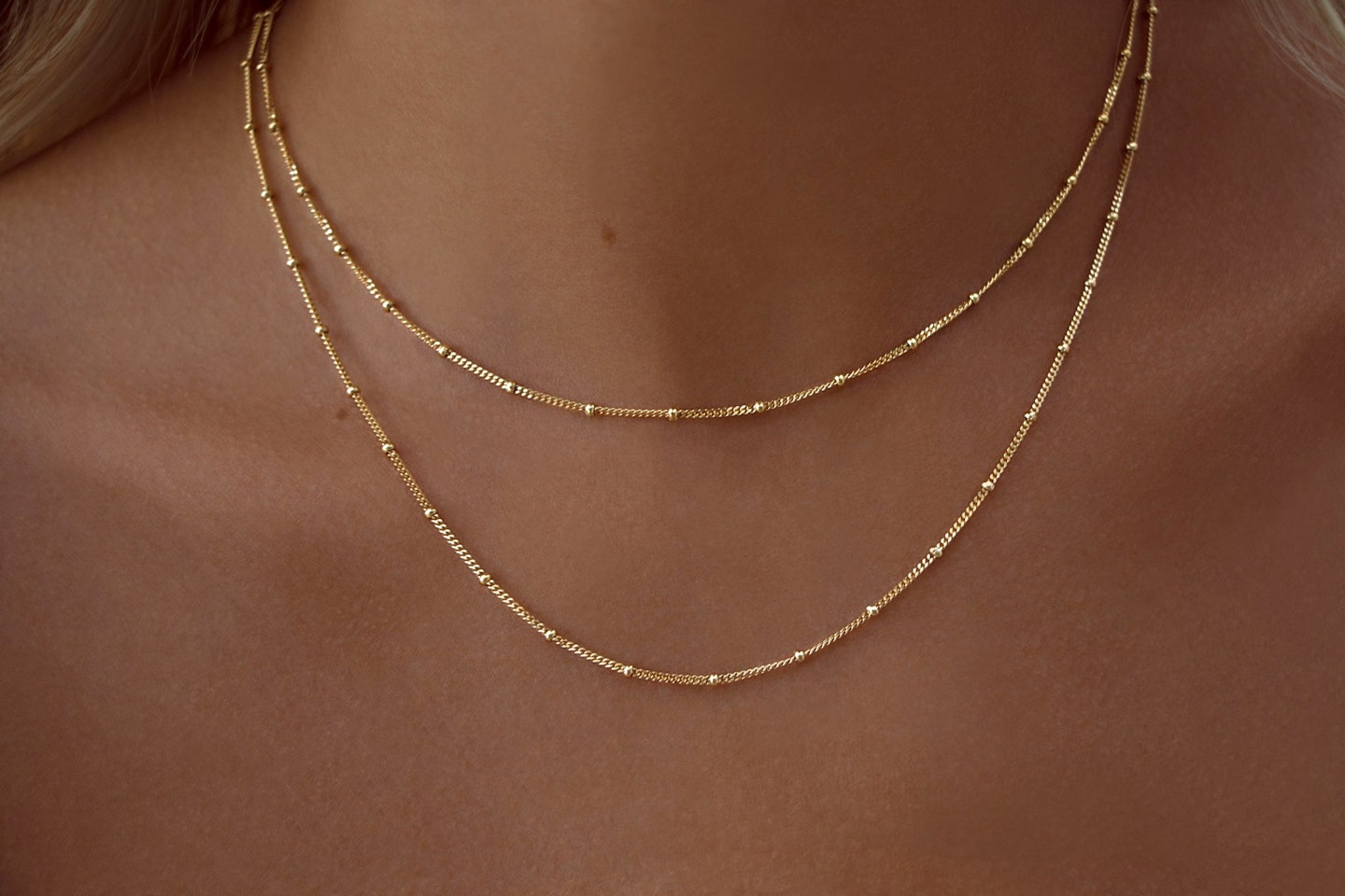 Spells of Love, Double Strand Beaded Satellite Chain Necklace 18K Gold Vermeil, £85