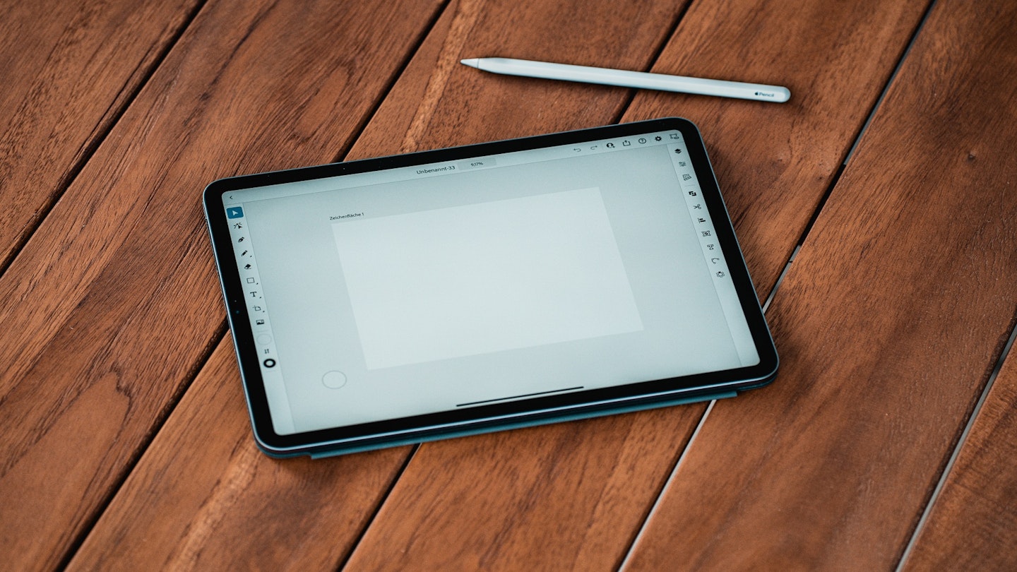 A 10-inch tablet on a wooden table