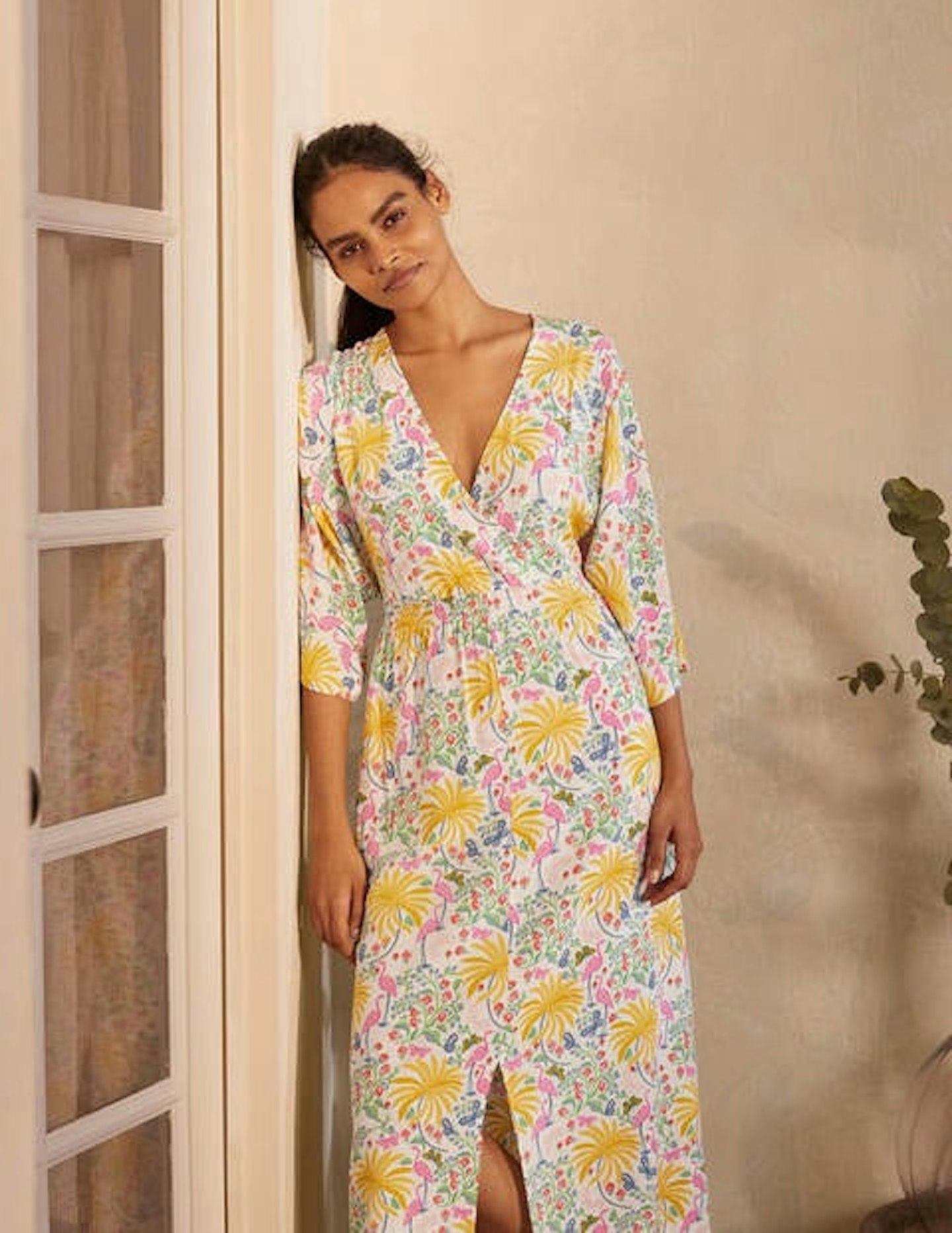 Boden, Betsy Midi Dress - Ivory, Tropical Charm, £90