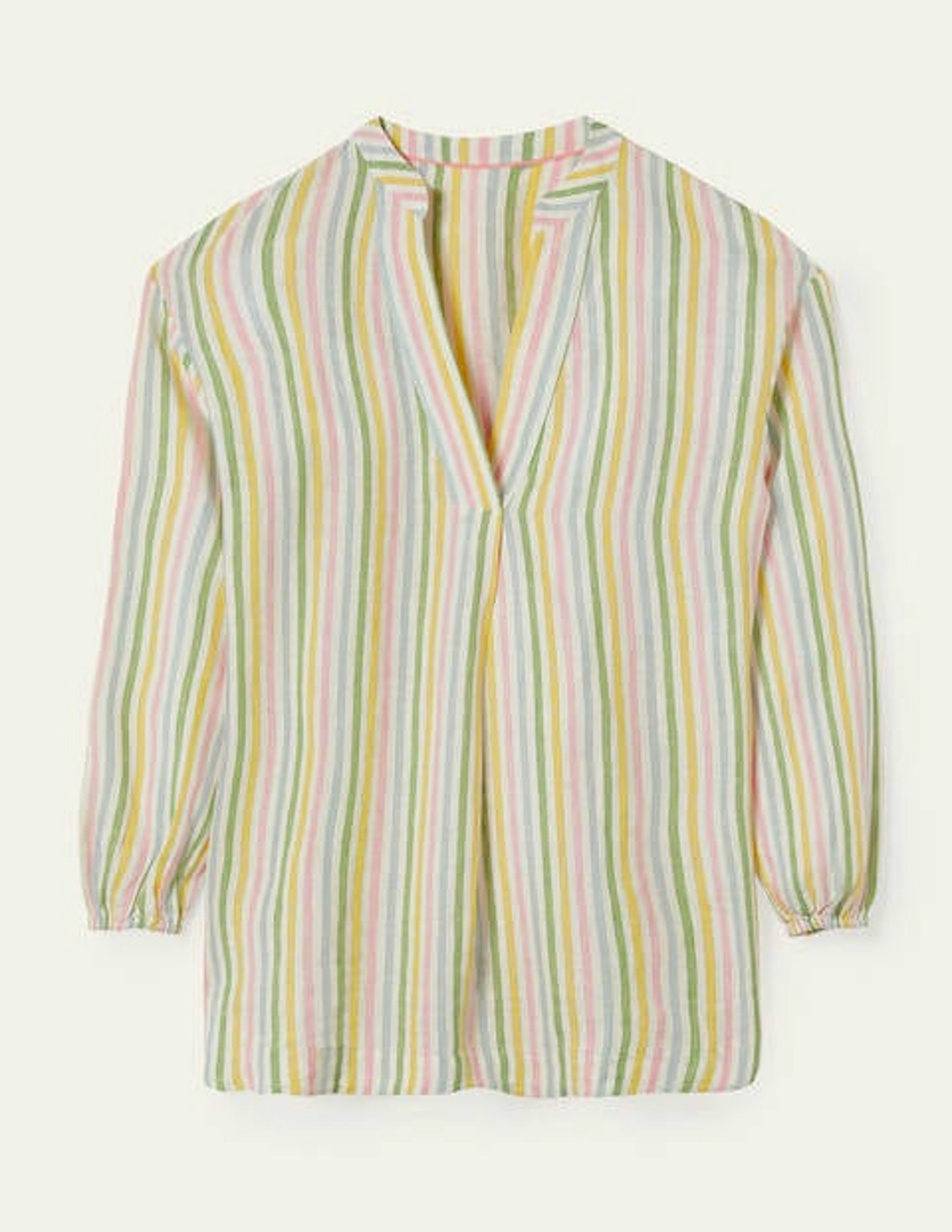 Boden, Hannah Linen Shirt - Green And Pink Stripe, £80