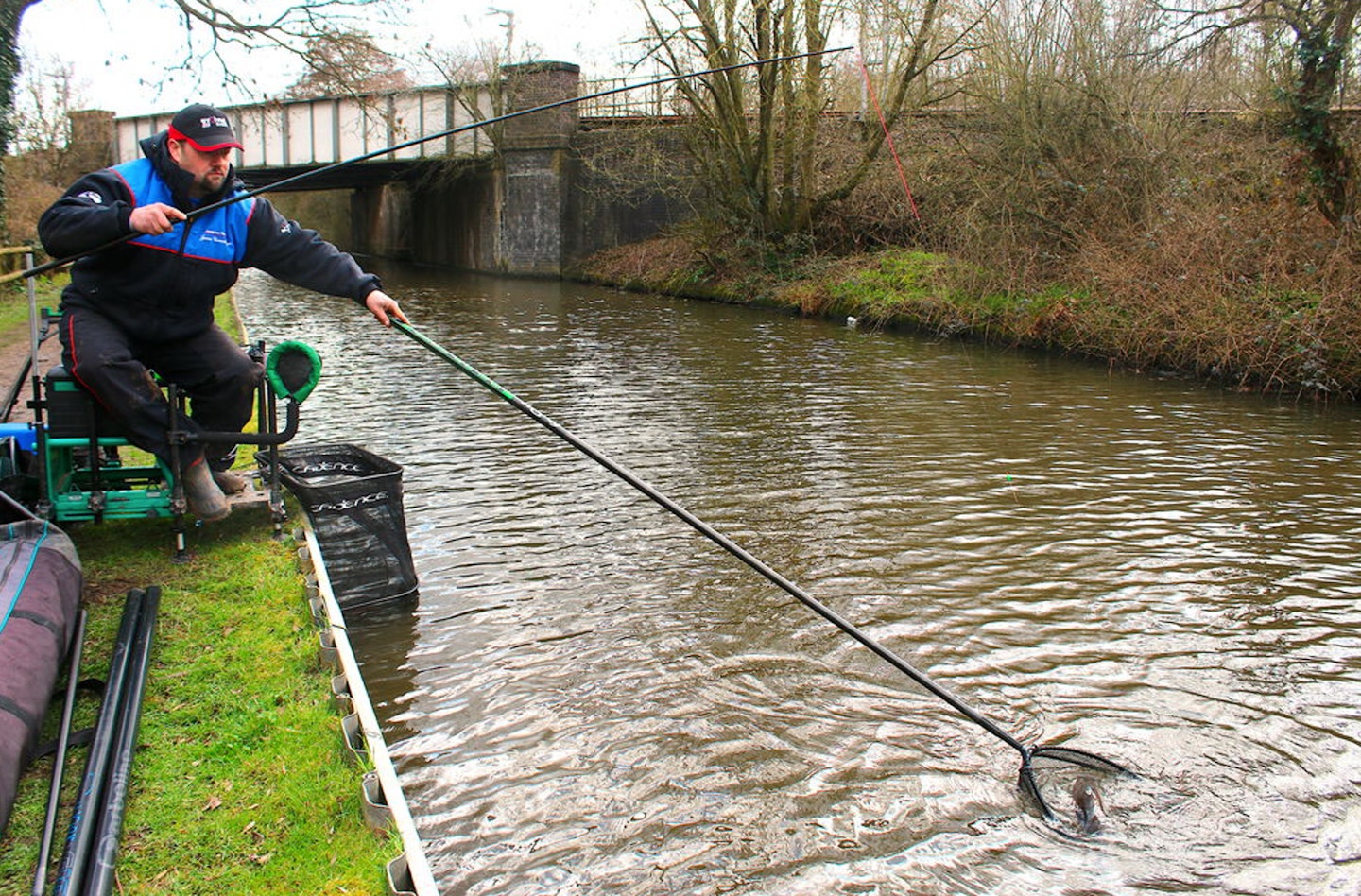 Pole fishing for big canal fish