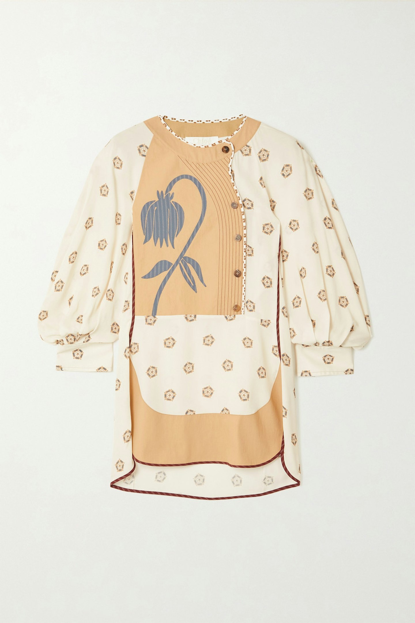 Chloe, Appliquu00e9d paneled poplin and printed crepe de chine blouse, £1,320