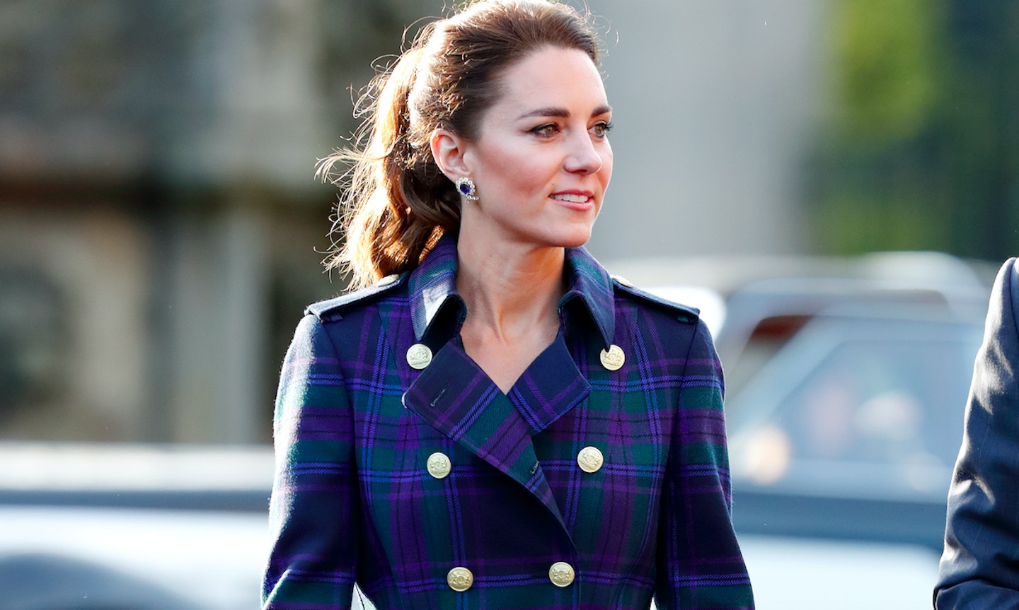 Kate Middleton wearing a checked coat from Holland Cooper 