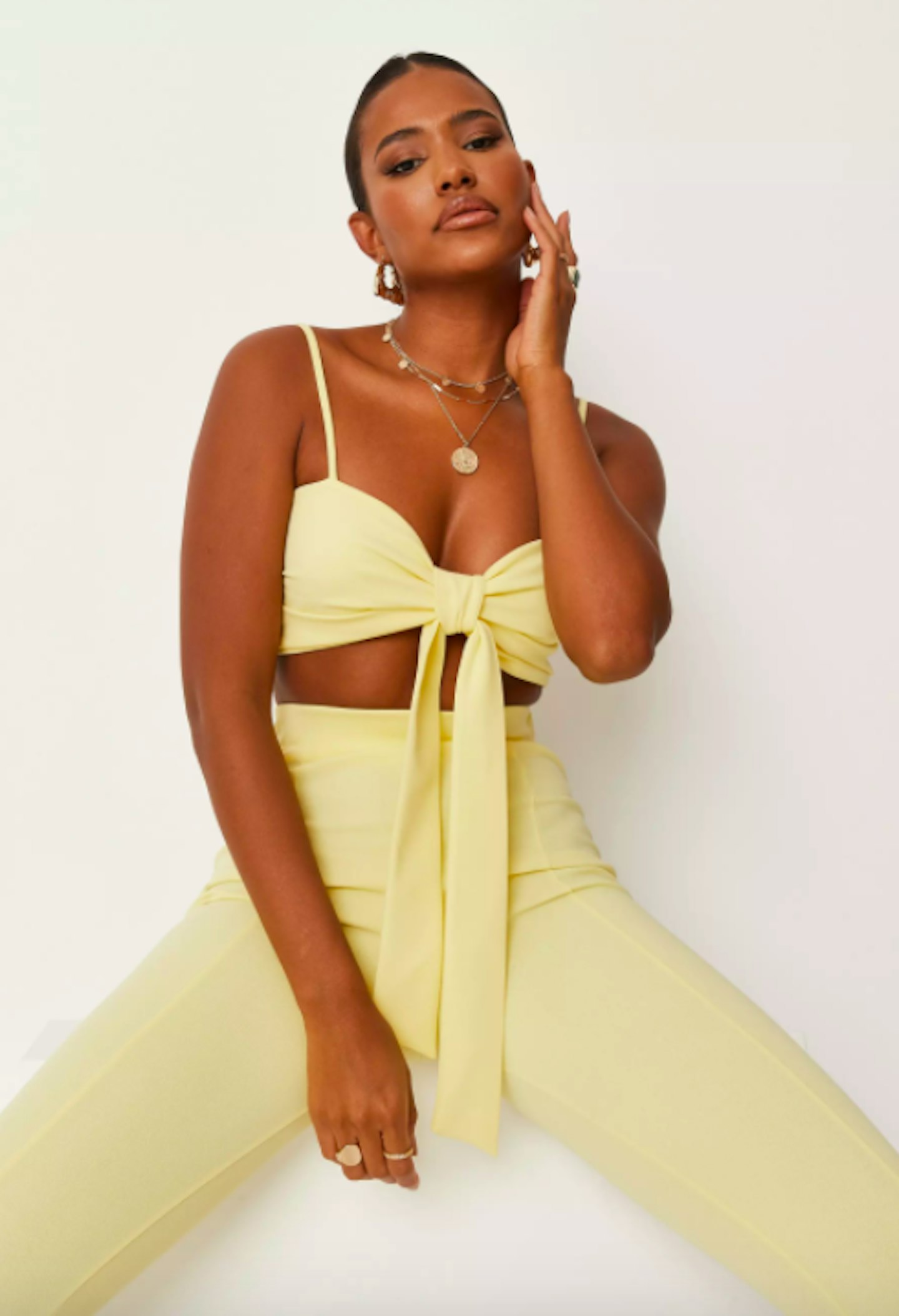 zara mcdermott x missguided yellow co ord crepe bow front bralet