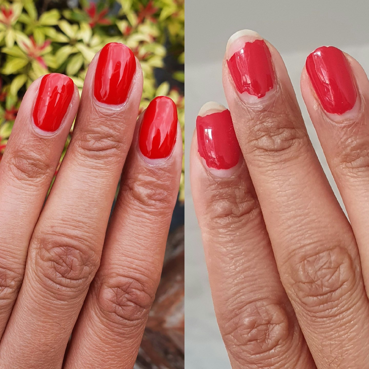 Hand with nails painted Poppy Red Gellux 