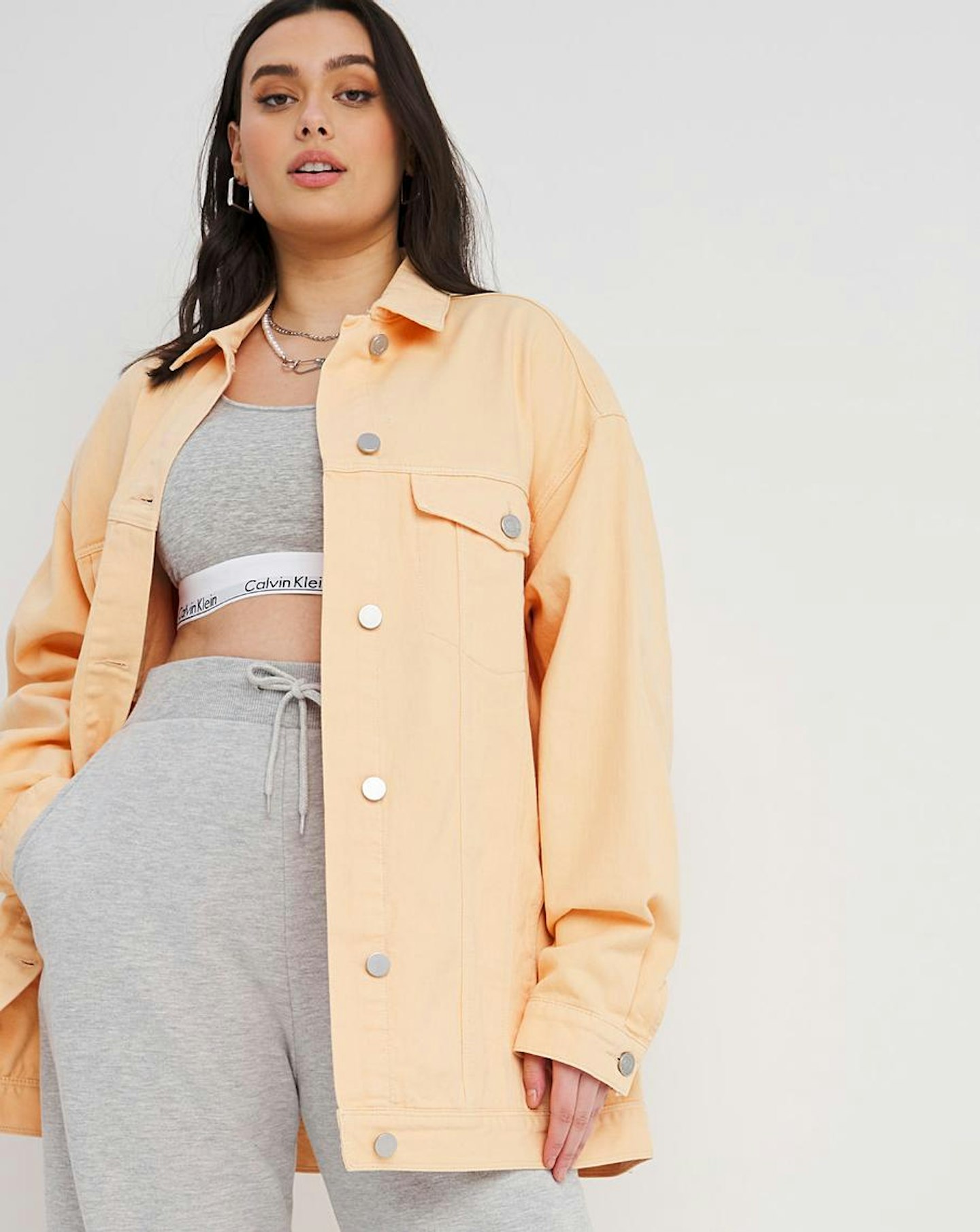 Simply Be, Soft Peach Oversized Ex-Boyfriend Denim Jacket, £40