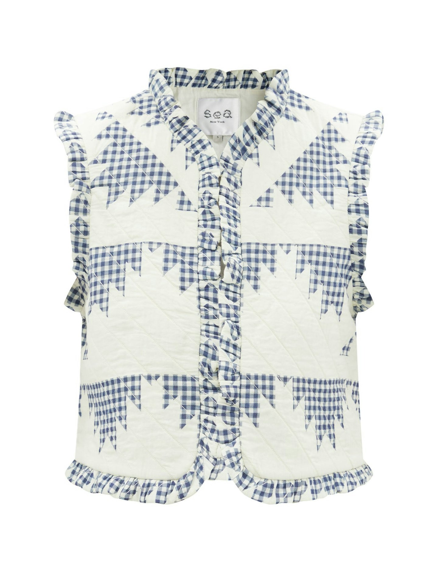 SEA, Gloucester Patchwork-Gingham Quilted Cotton Gilet, £390