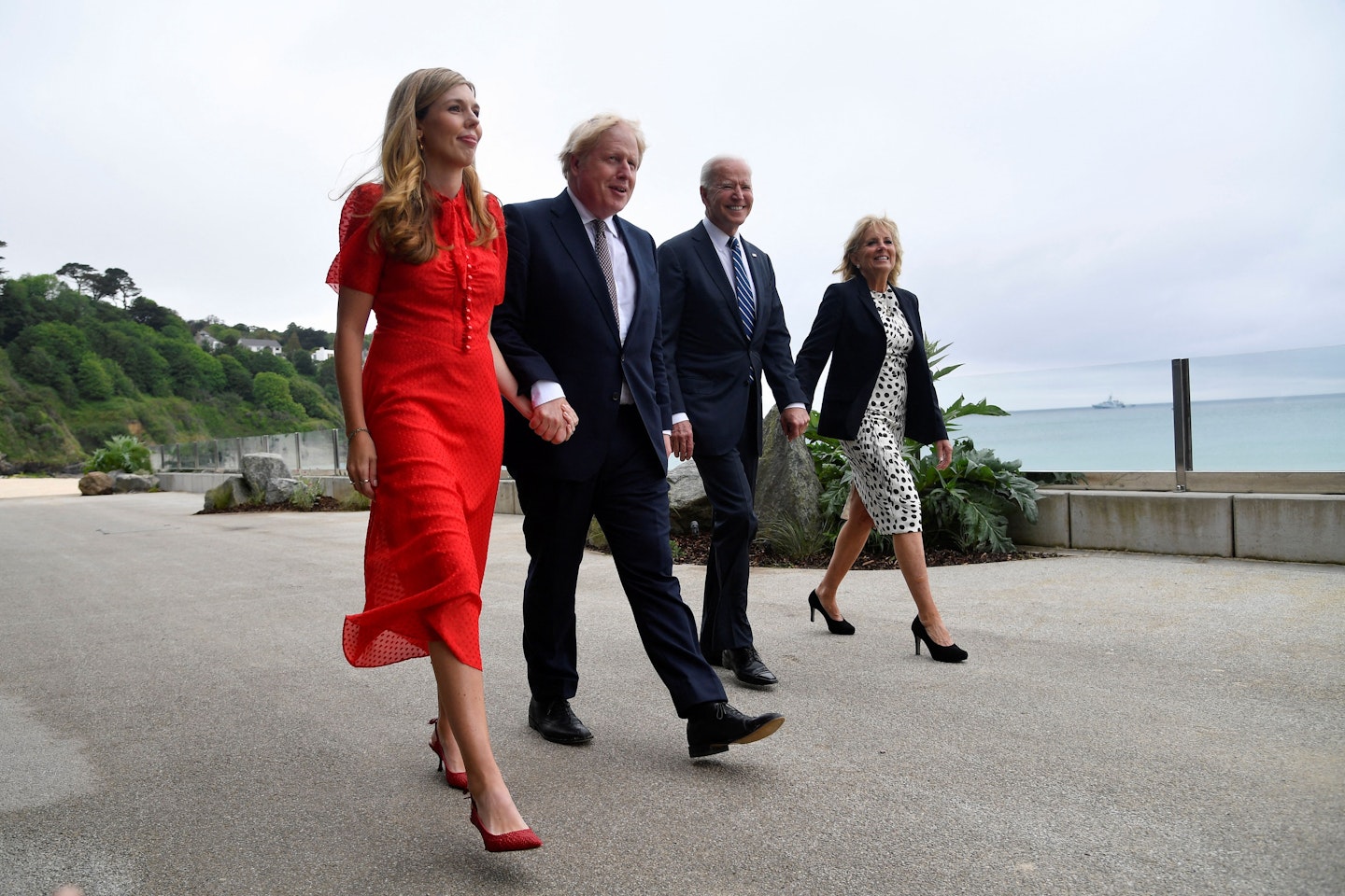 Carrie Johnson, Boris Johnson, Joe Biden and Jill Biden in Cornwall