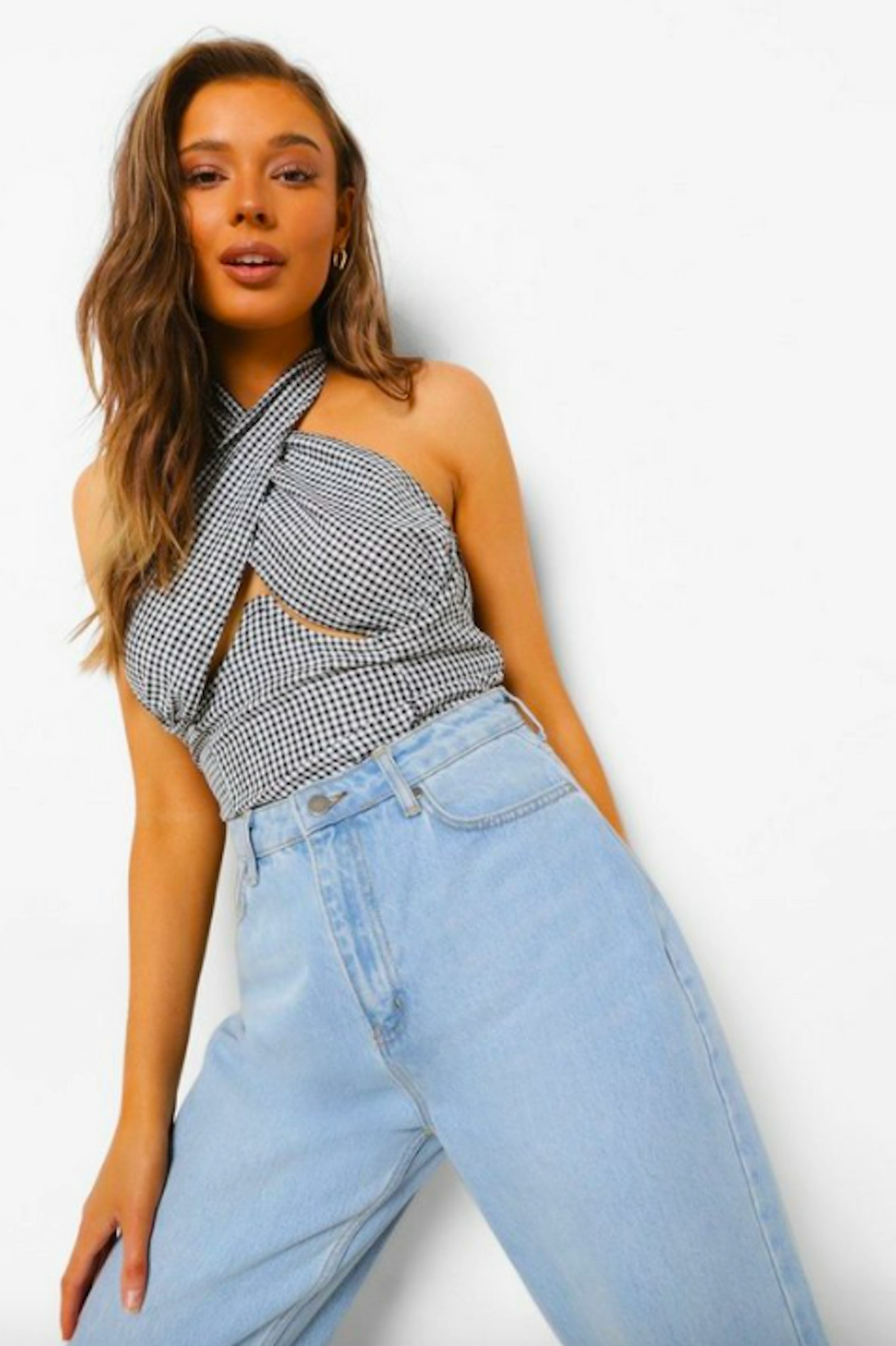 Check Cross Over Corset Style Top