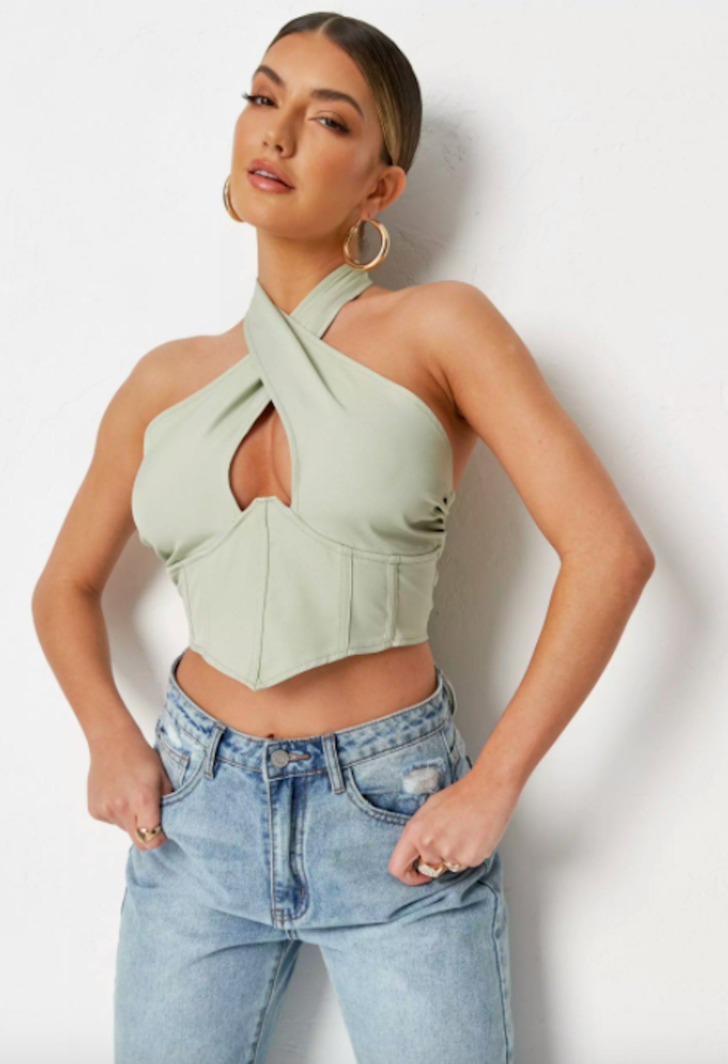 mint wrap halterneck corset top