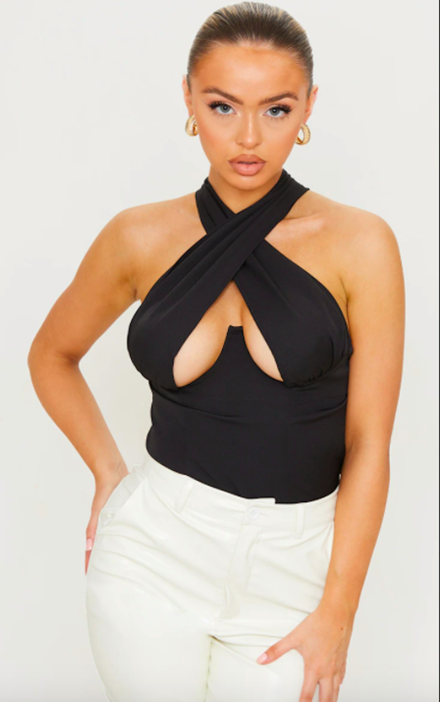 Black Woven Cross Over Zip Top