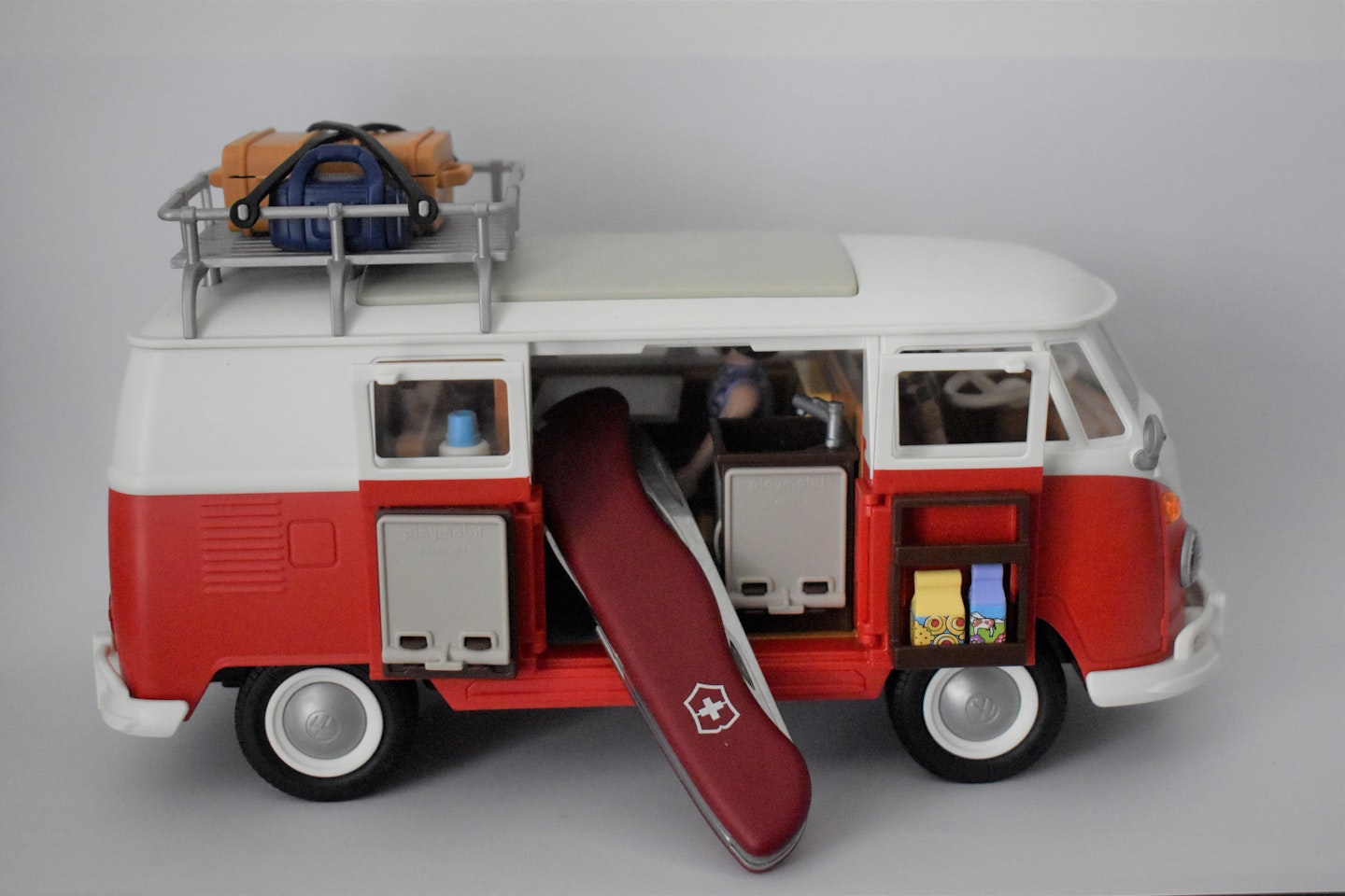 The Victorinox Adventurer pocket knife in a Playmobil VW T1 Camping Bus