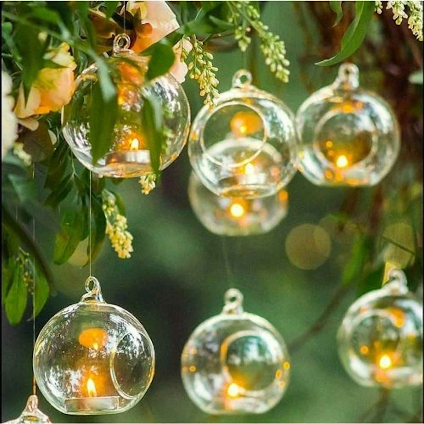 Ecosides Set of 6 Hanging Glass Globe Tealight Holders