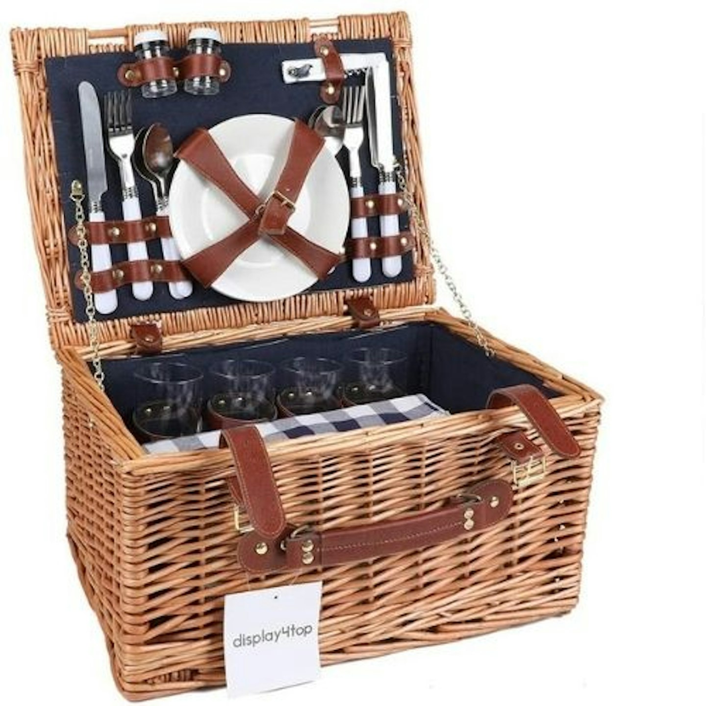 Display4top Deluxe 4 Person Traditional Wicker Picnic Basket
